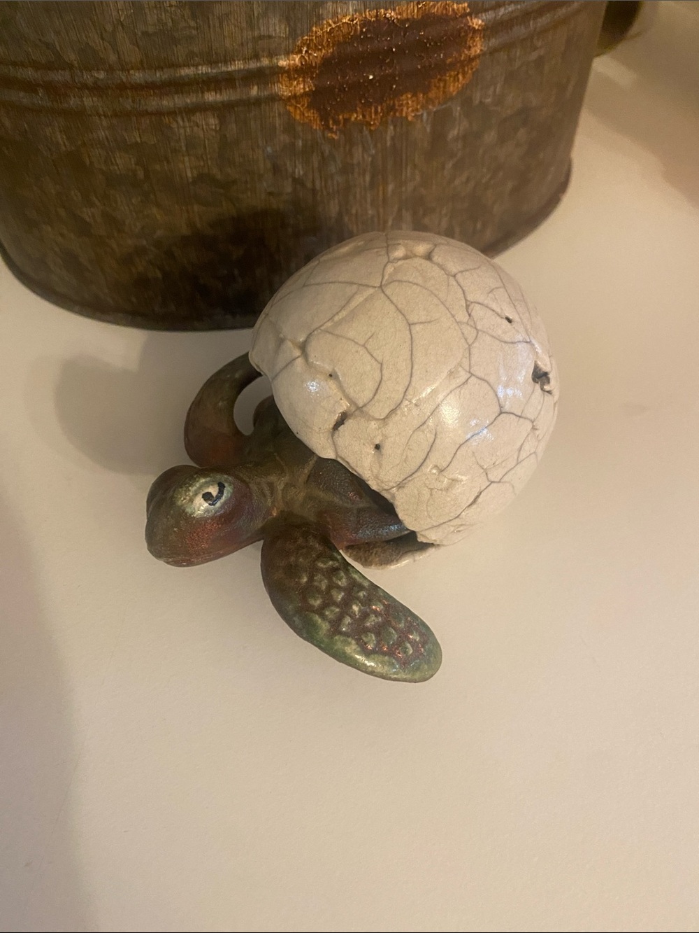Ben Diller Handcrafted Turtle Figurine with Cracked White Shell signed